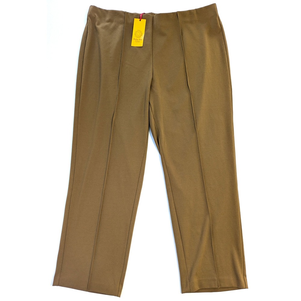 Ruby Rd Woman Cognac Brown Pull On Straight Leg Pants Plus Size 3X 96206 X1
